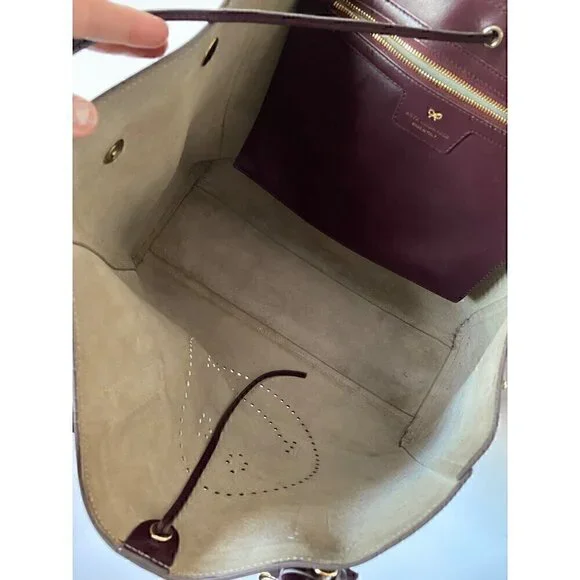 Anya Hindmarch Ebury Smiley Shopper Tote Small Leather Burgundy Perforated $1295